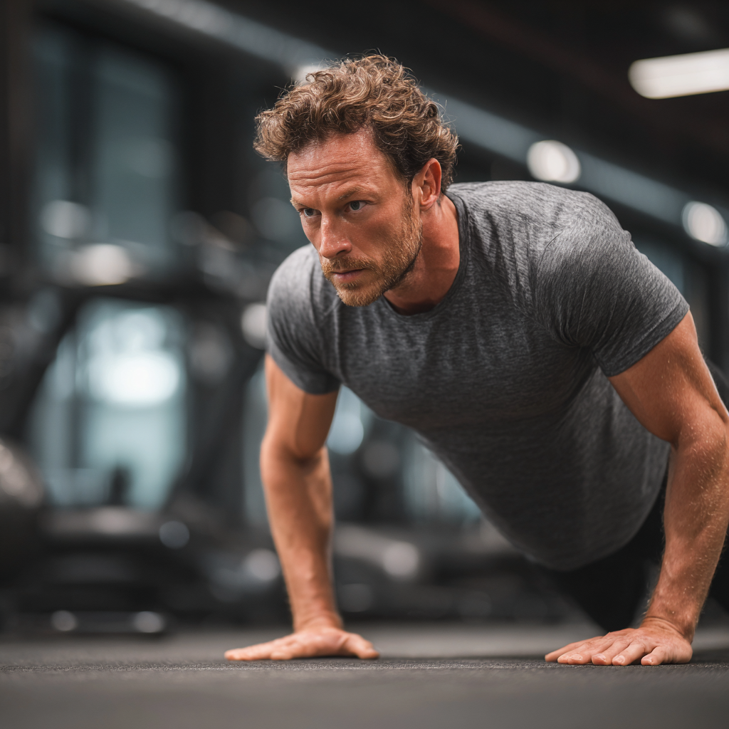 Strong confident man training in modern gym with determination